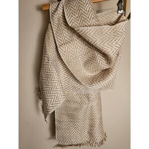 Jim Thompson Silk/Linen Chevron Knit Scarf in Cream & Tan